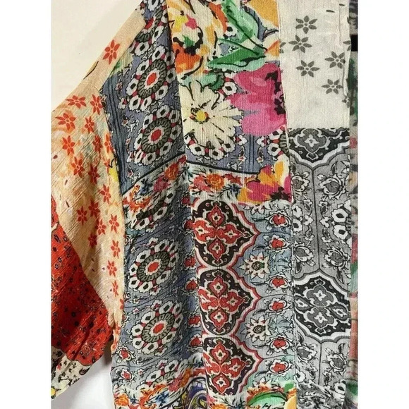 Anthropology Saachi Floral Print Long Open Front Ruana Orange Multicolor - Picture 3 of 10